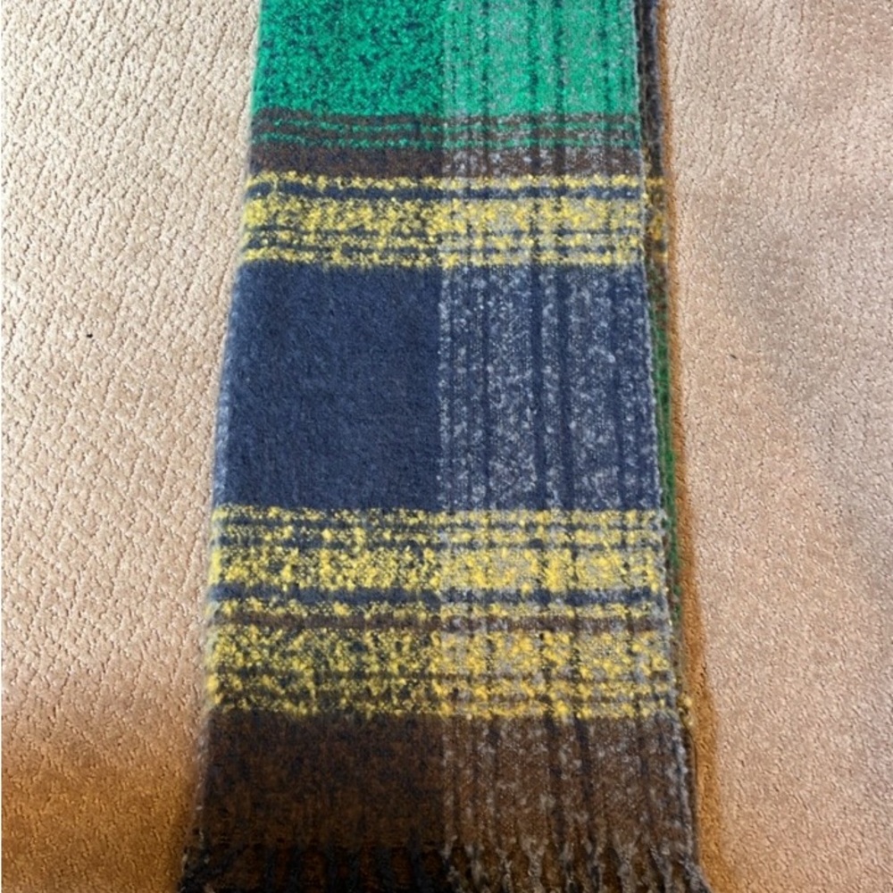 Plaid Scarf in Green, Yellow, and Blue